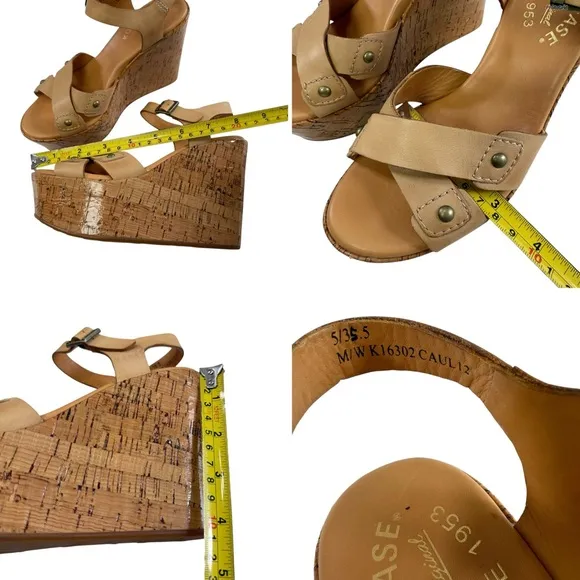 Kork-Ease Jaclyn Tan Leather Crisscross Platform Cork Wedge Sandals Size 5