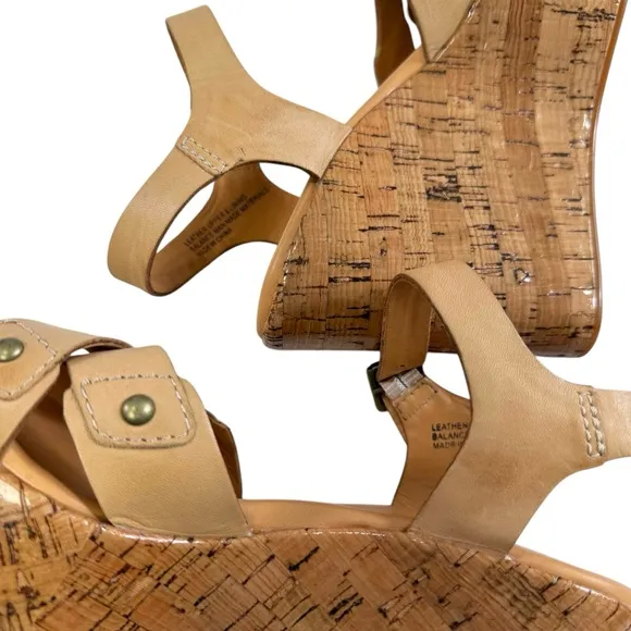 Kork-Ease Jaclyn Tan Leather Crisscross Platform Cork Wedge Sandals Size 5