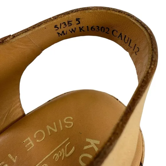 Kork-Ease Jaclyn Tan Leather Crisscross Platform Cork Wedge Sandals Size 5