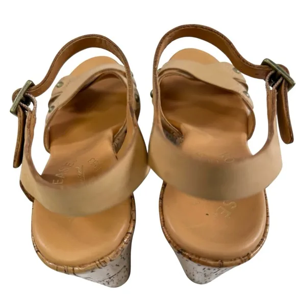 Kork-Ease Jaclyn Tan Leather Crisscross Platform Cork Wedge Sandals Size 5