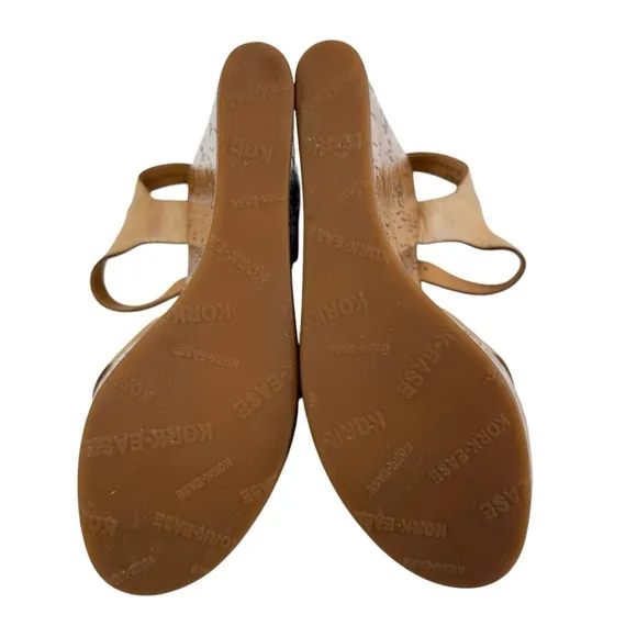 Kork-Ease Jaclyn Tan Leather Crisscross Platform Cork Wedge Sandals Size 5