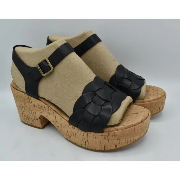 Kork Ease Womens Size 11 Tatiana Ankle Black Full Grain Leather Platform Sandals