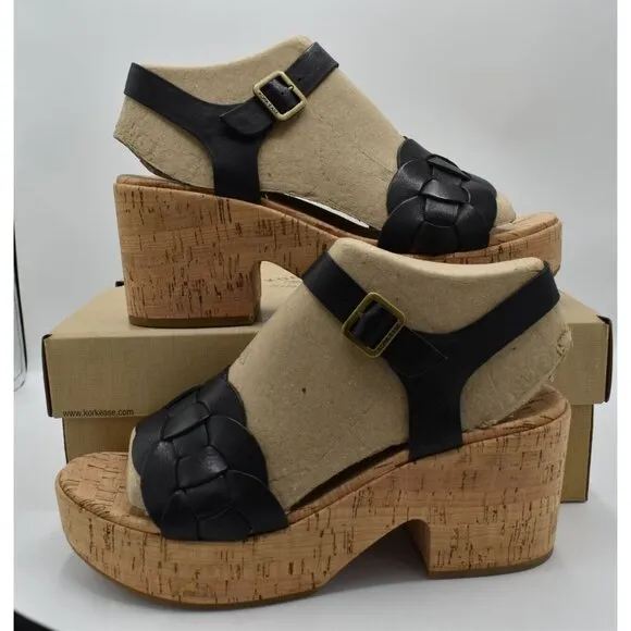 Kork Ease Womens Size 11 Tatiana Ankle Black Full Grain Leather Platform Sandals