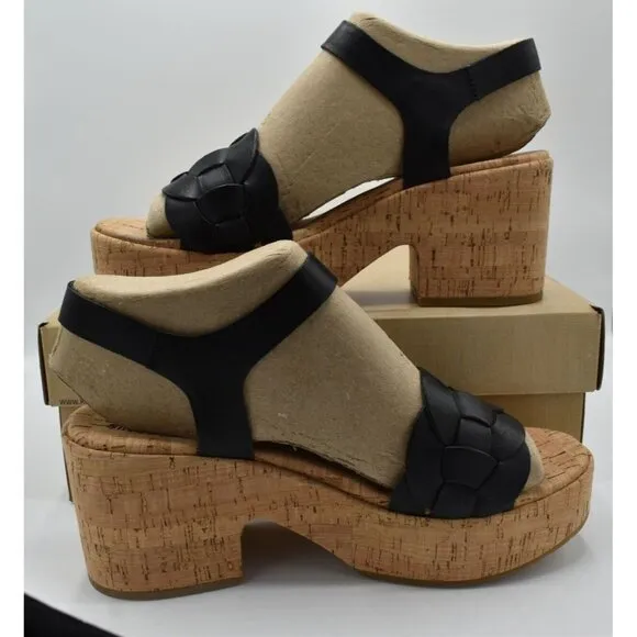Kork Ease Womens Size 11 Tatiana Ankle Black Full Grain Leather Platform Sandals