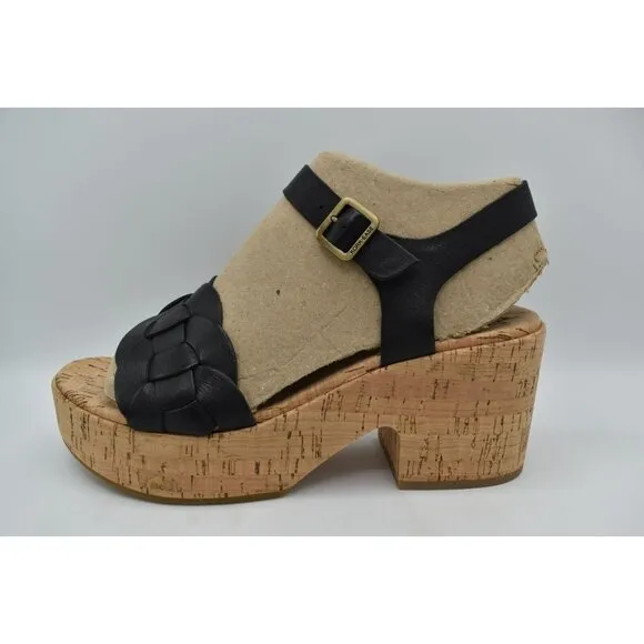 Kork Ease Womens Size 11 Tatiana Ankle Black Full Grain Leather Platform Sandals