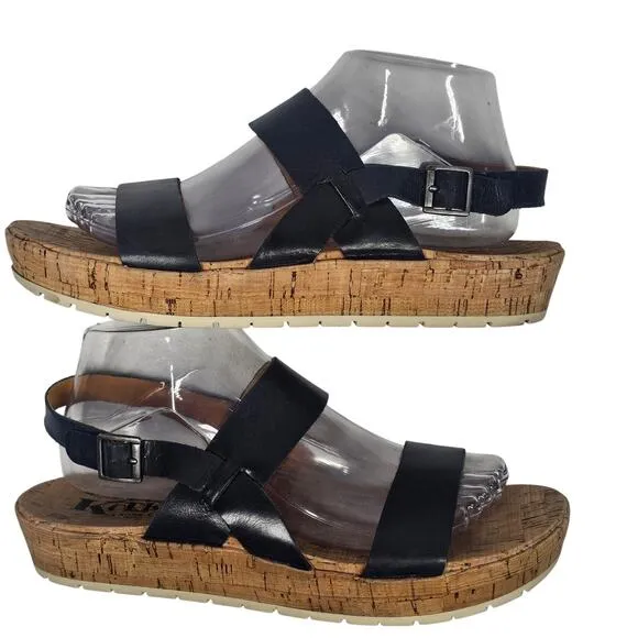 Korks by Kork-Ease Black Double Strap Cork Platform Sandals Women's Size 9