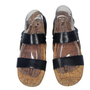 Korks by Kork-Ease Black Double Strap Cork Platform Sandals Women's Size 9