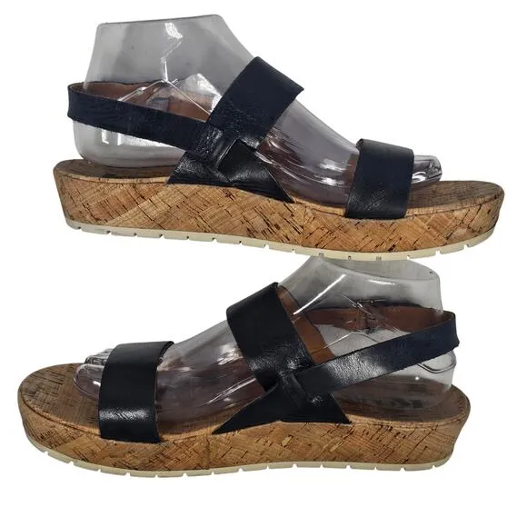Korks by Kork-Ease Black Double Strap Cork Platform Sandals Women's Size 9