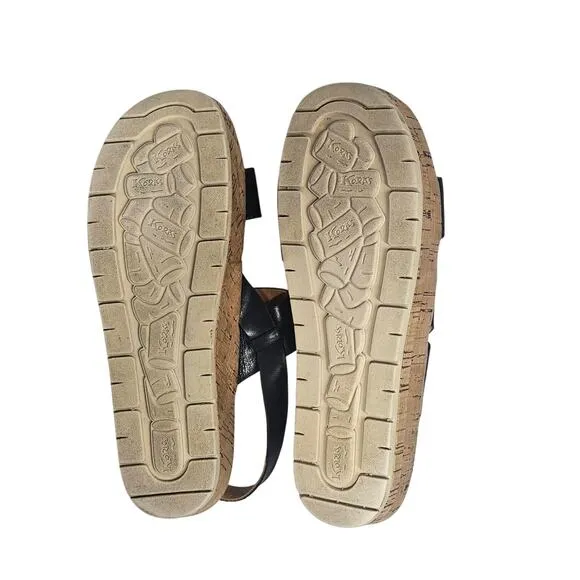 Korks by Kork-Ease Black Double Strap Cork Platform Sandals Women's Size 9