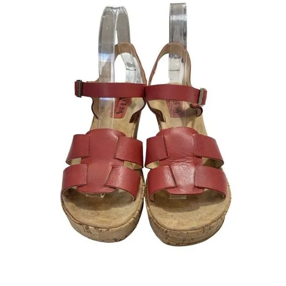 KORKS by Kork- Ease Della Cork Wedge Platform Sandals Red Pink Women SZ 8 EUR 39