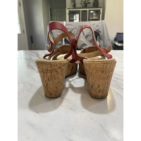 KORKS by Kork- Ease Della Cork Wedge Platform Sandals Red Pink Women SZ 8 EUR 39