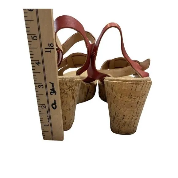 KORKS by Kork- Ease Della Cork Wedge Platform Sandals Red Pink Women SZ 8 EUR 39