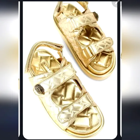 Kurt Geiger London Women's Orson Quilted Leather Platform Sandals size 10 gold