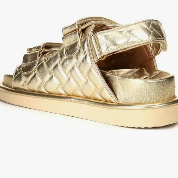 Kurt Geiger London Women's Orson Quilted Leather Platform Sandals size 10 gold