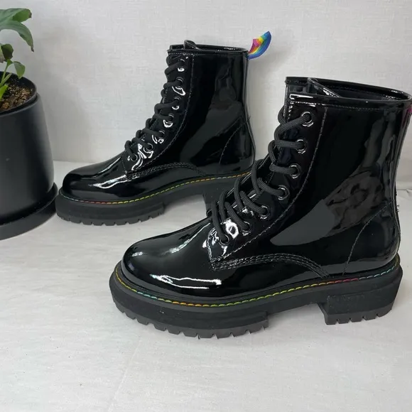 KURT GEIGER LONDONWomen's‎ Birdie Patent Leather BlackCombat Boots 36