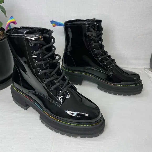 KURT GEIGER LONDONWomen's‎ Birdie Patent Leather BlackCombat Boots 36