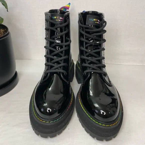 KURT GEIGER LONDONWomen's‎ Birdie Patent Leather BlackCombat Boots 36