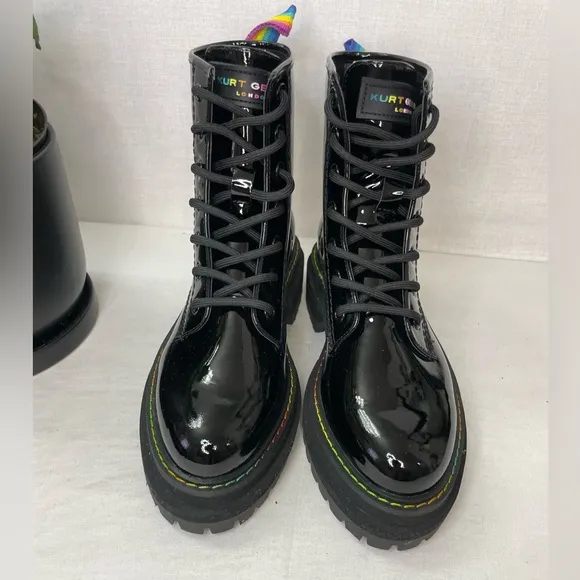 KURT GEIGER LONDONWomen's‎ Birdie Patent Leather BlackCombat Boots 36