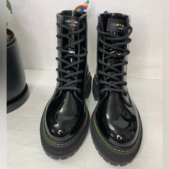 KURT GEIGER LONDONWomen's‎ Birdie Patent Leather BlackCombat Boots 36