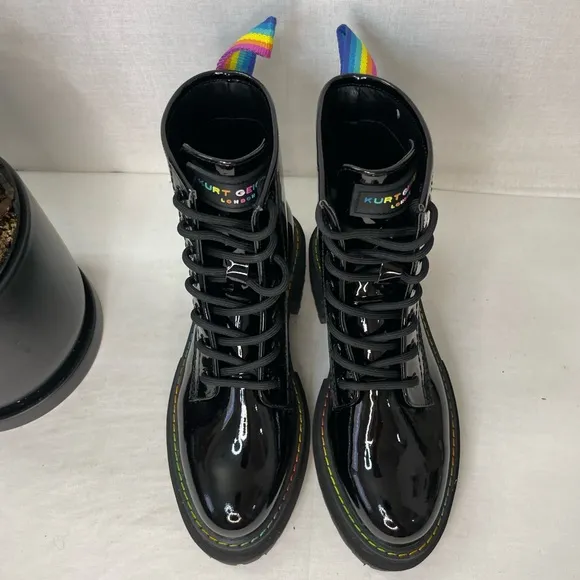 KURT GEIGER LONDONWomen's‎ Birdie Patent Leather BlackCombat Boots 36