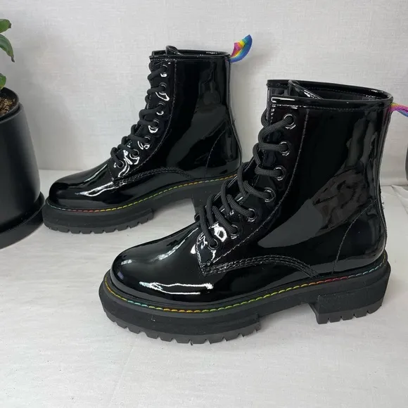 KURT GEIGER LONDONWomen's‎ Birdie Patent Leather BlackCombat Boots 36