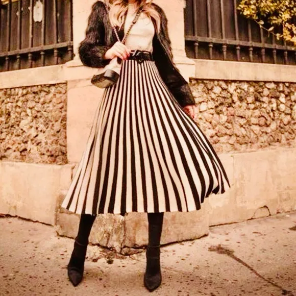 La Gatta Chic Italy Pleated Midi Skirt Sz M