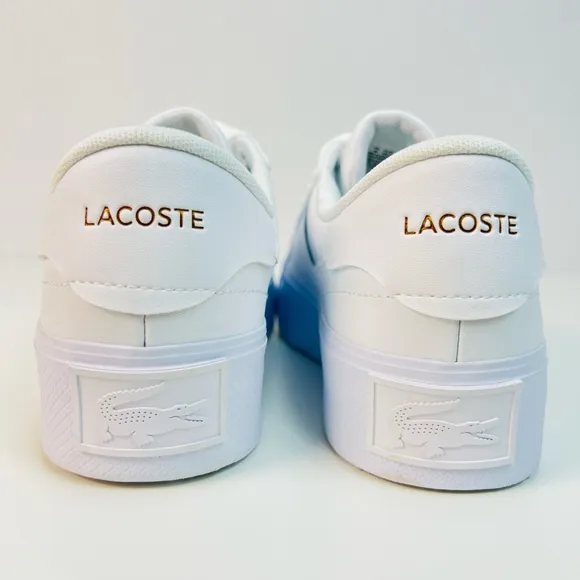 Lacoste Ziane Platform Court Sneakers White Leather Shoes Trainers Women's Sz 8