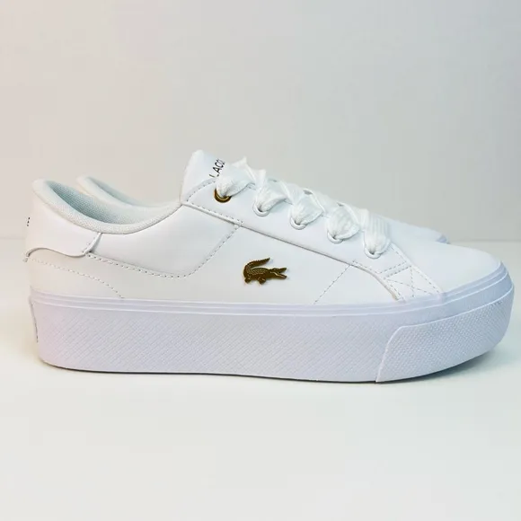 Lacoste Ziane Platform Court Sneakers White Leather Shoes Trainers Women's Sz 8