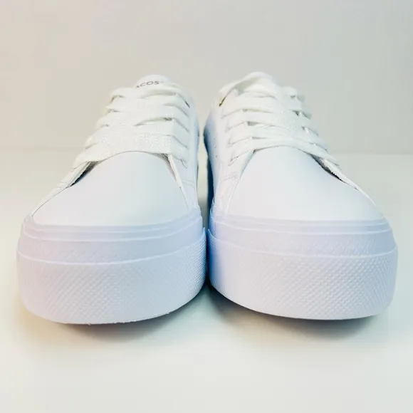 Lacoste Ziane Platform Court Sneakers White Leather Shoes Trainers Women's Sz 8