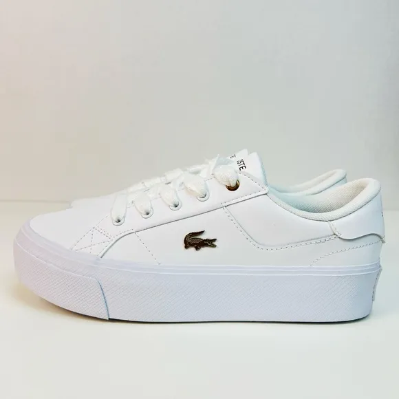 Lacoste Ziane Platform Court Sneakers White Leather Shoes Trainers Women's Sz 8