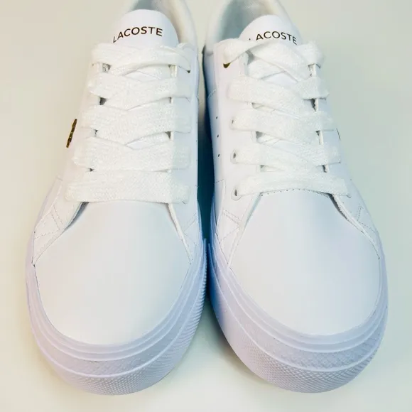 Lacoste Ziane Platform Court Sneakers White Leather Shoes Trainers Women's Sz 8