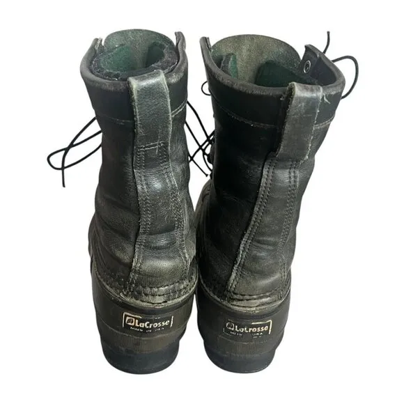 Lacrosse Iceman Boots VINTAGE 7 Black Brown Wool Pullout Lining Outdoor Winter