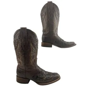 Ladies Corral Vintage Brown Leather Square Toe Western Cowgirl Boots Size 8 M