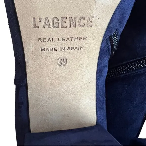 L’AGENCE Jeanne Suede Ankle Boots In Midnight Blue Size 39 EU