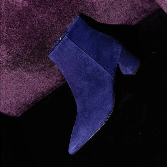 L’AGENCE Jeanne Suede Ankle Boots In Midnight Blue Size 39 EU