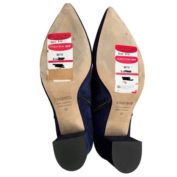 L’AGENCE Jeanne Suede Ankle Boots In Midnight Blue Size 39 EU