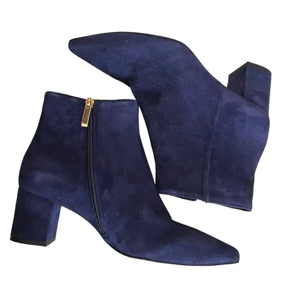 L’AGENCE Jeanne Suede Ankle Boots In Midnight Blue Size 39 EU