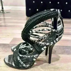 L.A.M.B. Black White Gladiator Heels Sandals Sz. US7.5