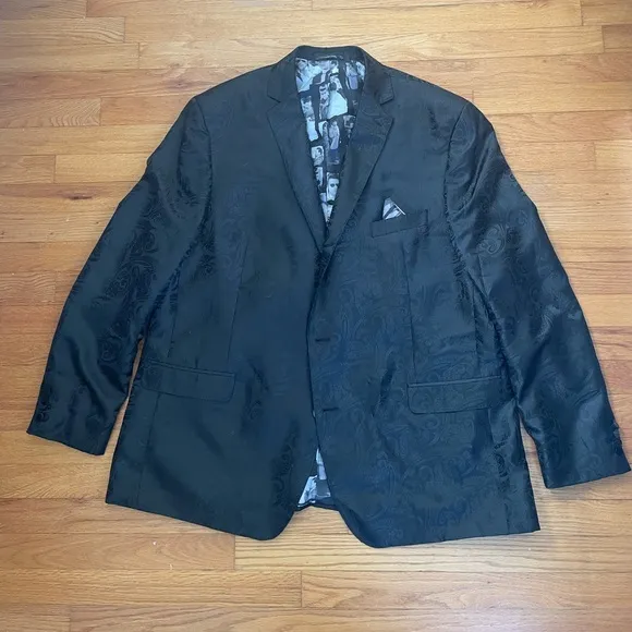 Lansky Bros. Clothier To The King Floral Black Men's 52L Polyester 2 Button Slim
