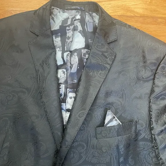 Lansky Bros. Clothier To The King Floral Black Men's 52L Polyester 2 Button Slim