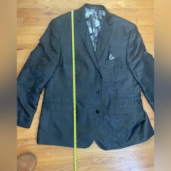 Lansky Bros. Clothier To The King Floral Black Men's 52L Polyester 2 Button Slim