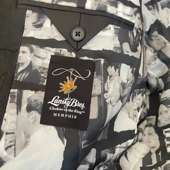 Lansky Bros. Clothier To The King Floral Black Men's 52L Polyester 2 Button Slim