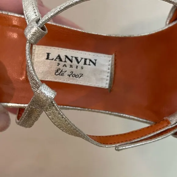 Lanvin Leather Silver Metallic Platform Sandals Size 39