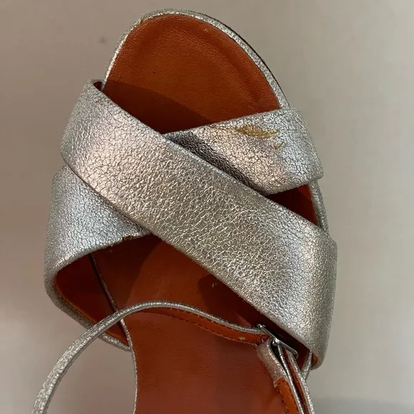 Lanvin Leather Silver Metallic Platform Sandals Size 39