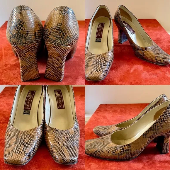 LANVIN Paris Chic Snakeskin Embossed Classic LEATHER PUMPS Size 9 1/2 (25 1/2)