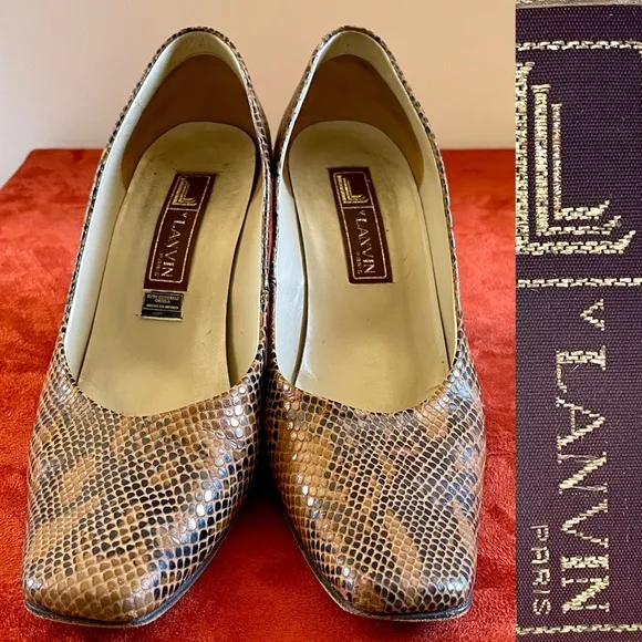 LANVIN Paris Chic Snakeskin Embossed Classic LEATHER PUMPS Size 9 1/2 (25 1/2)
