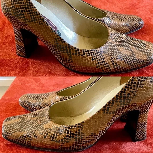 LANVIN Paris Chic Snakeskin Embossed Classic LEATHER PUMPS Size 9 1/2 (25 1/2)