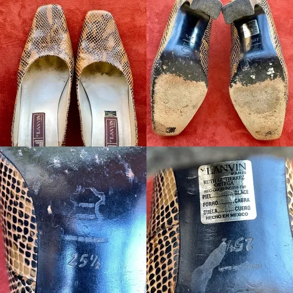 LANVIN Paris Chic Snakeskin Embossed Classic LEATHER PUMPS Size 9 1/2 (25 1/2)