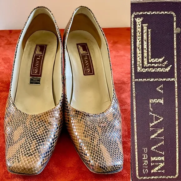 LANVIN Paris Chic Snakeskin Embossed Classic LEATHER PUMPS Size 9 1/2 (25 1/2)