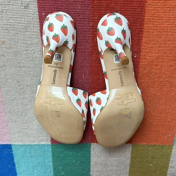Larroude Colette Mule Heels White Strawberry Print Leather Women's Shoes 9.5